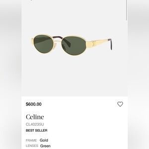 Celine Gold Oval Sunglasses Like New